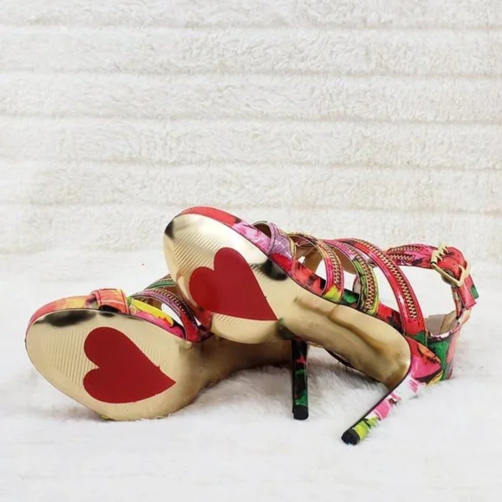 Luichiny Red Multi Tone It High Heel Cage Strap Mini Platform Spring Sandals - Picture 7 of 8